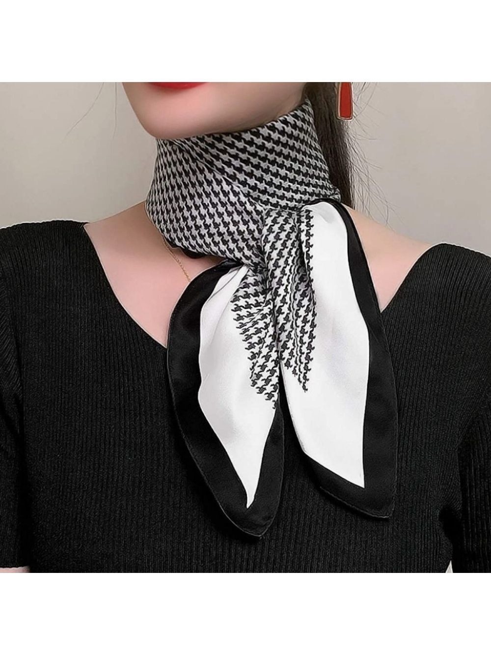 Silk Feel Scarf Women Houndstooth Square Scarf Soft Mulberry Silk Scarve